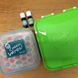 Photo of cheeky wipes clean and mucky boxes and essential oils